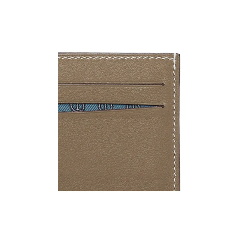 HERMES Cow Leather Card Holder Regular Men's Elephant Gray/Tarsal Blue-2