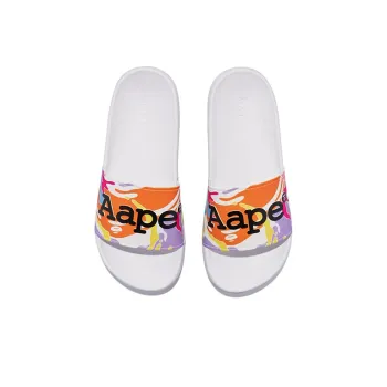 Aape Rubber Sole Quiet Quick Dry Slide Slippers Unisex White Orange