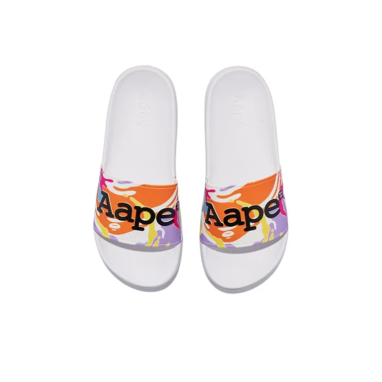 Aape Rubber Sole Quiet Quick Dry Slide Slippers Unisex White Orange-0