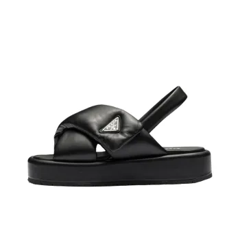 PRADA Soft Padded 35mm Wedge Sandals Black Nappa Leather Women's