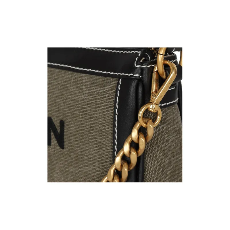 BALMAIN B ARMY Leather Patchwork Canvas One Shoulder Crossbody Clutch Handbag Women's Black/Khaki-4
