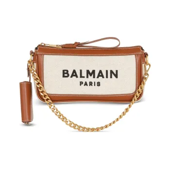 BALMAIN B ARMY Linen Calfskin With Cotton Canvas One Shoulder Crossbody Clutch Women's Brown/Beige