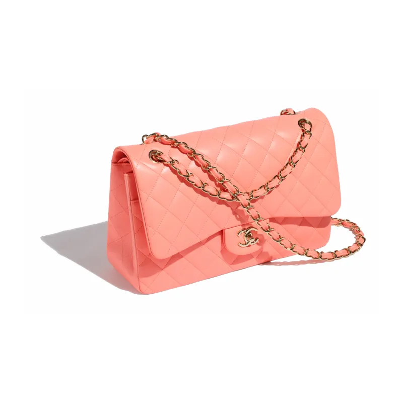 CHANEL Classic Flap CF Sheepskin Shoulder Bag, Crossbody Bag Tubas Women's Light Orange-2