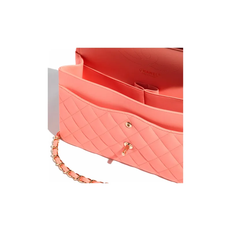 CHANEL Classic Flap CF Sheepskin Shoulder Bag, Crossbody Bag Tubas Women's Light Orange-4