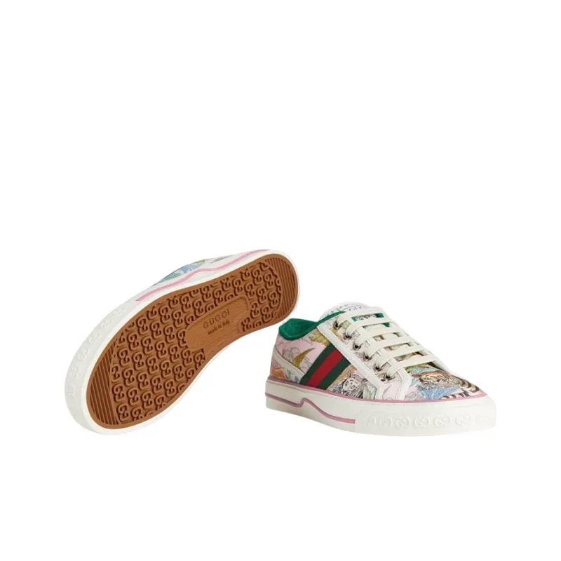 GUCCI Tennis 1977 Tiger Year Collection Low Top Stylish Skateboarding Shoes Women's White-4