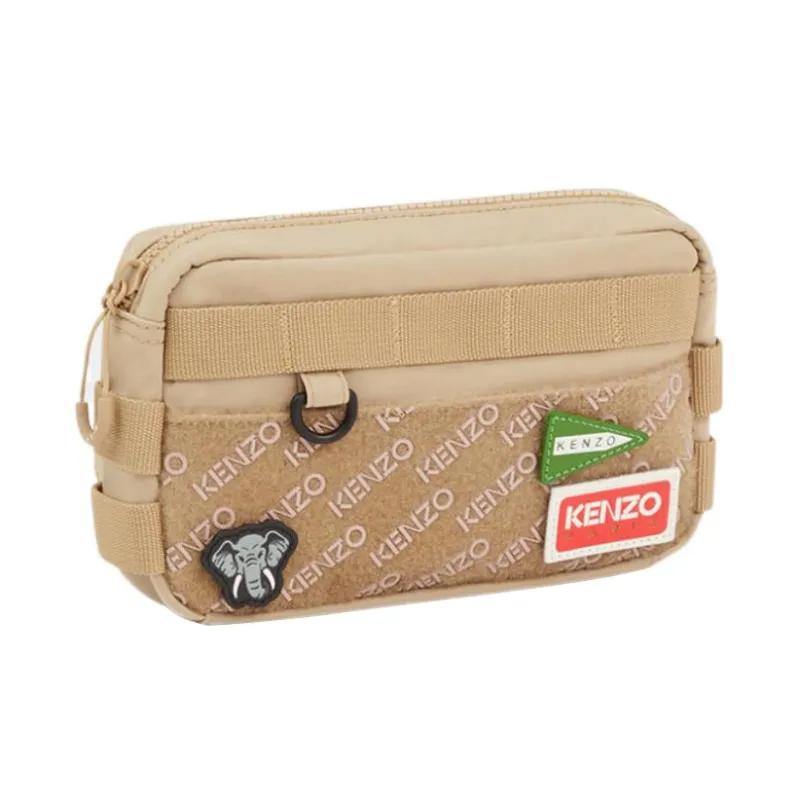KENZO Nylon One Shoulder Crossbody Fanny Pack Women's Beige-0