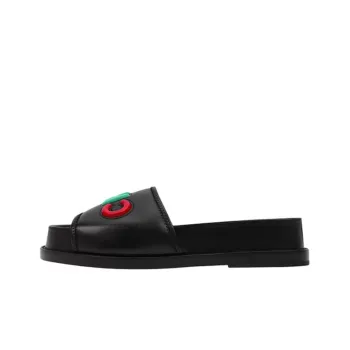 CHANEL Logo Mule Sandal Black Leather Women's