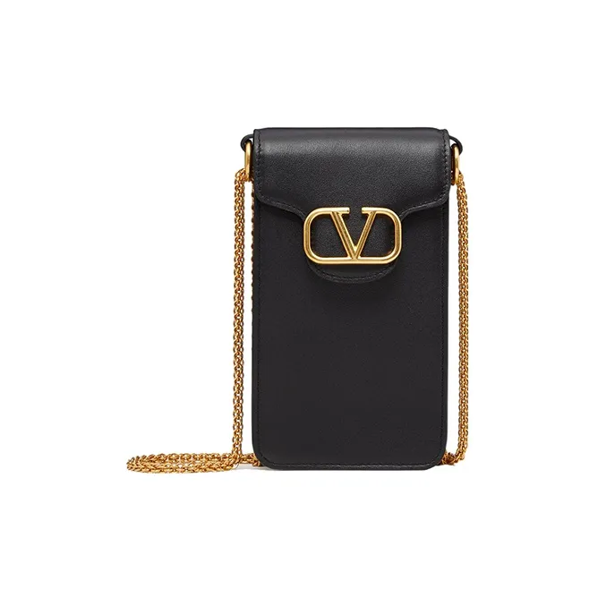 Valentino Locò Calfskin Cell Phone Pouch Women's Black-0