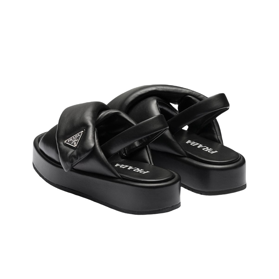 関税込◆送料無料！【PRADA】Soft Padded 35mm Wedge Sandals PRADA Soft Padded 35mm Wedge Sandals Black Nappa Leather