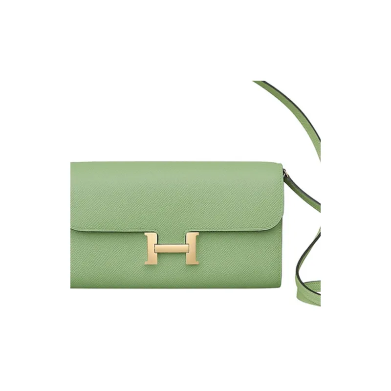 HERMES Constance Long To Go Leather Shoulder Bag Wallet Crossbody Bag Women's 3I Vert Criquet Avocado Green-3