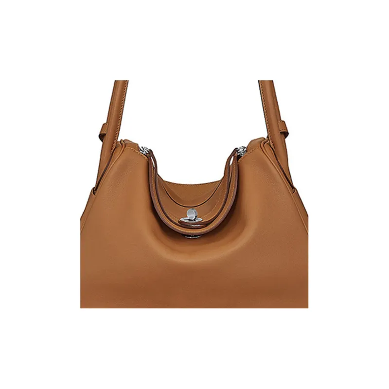 HERMES Lindy Cow Leather Handbag Women's Gold Brown-1