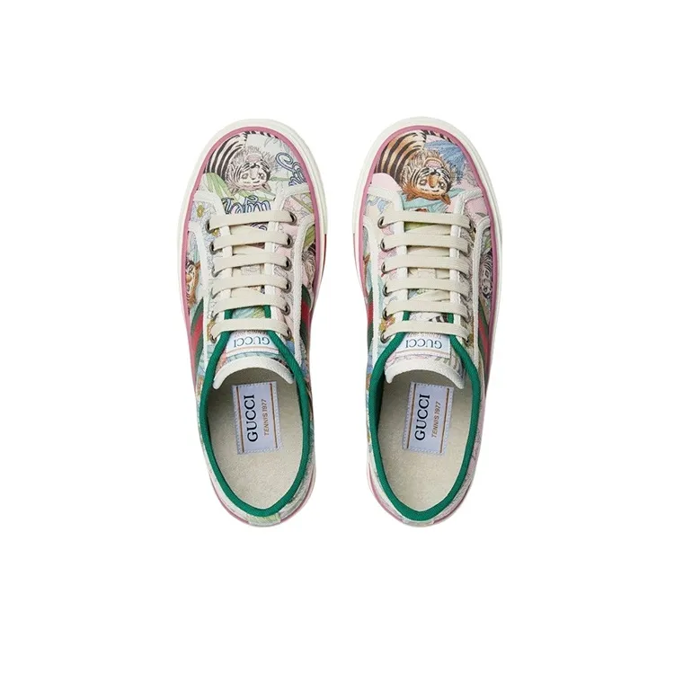 GUCCI Tennis 1977 Tiger Year Collection Low Top Stylish Skateboarding Shoes Women's White-2