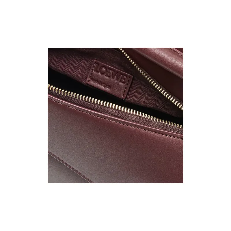 LOEWE Puzzle Satin Cow Leather Shoulder Bag Crossbody Bag Handbag Small Size Women's Burgundy-5