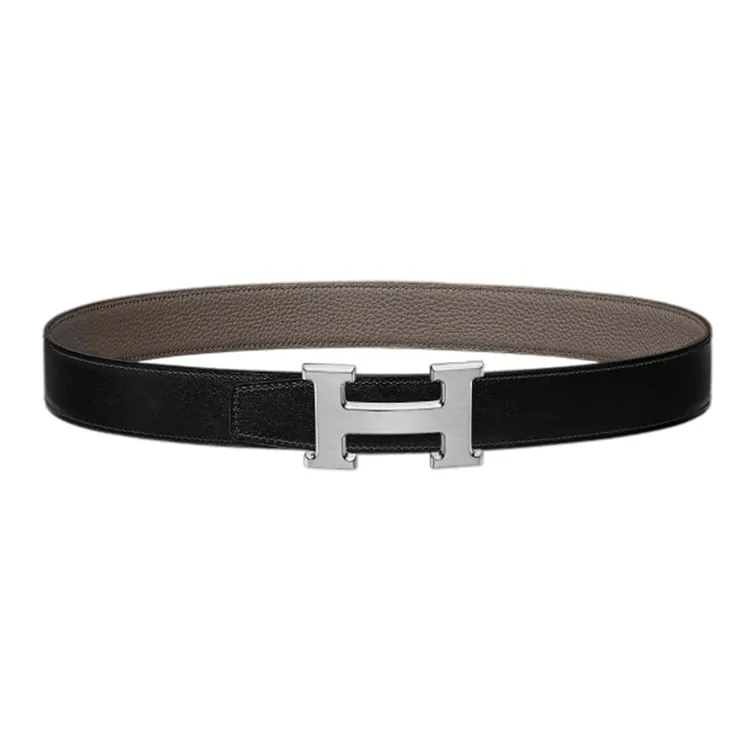 HERMES Constance Leather Belts Men Black/Tin Gray Box-1