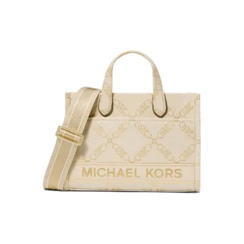 MICHAEL KORS Gigi Fabric Tote Bag, Shopping Bag, Handbag, Crossbody Bag Small Size Women's Beige & Gold