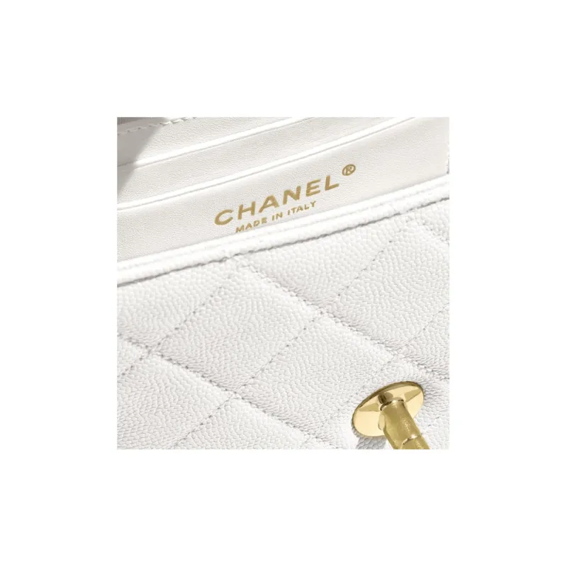 CHANEL Embossed Calfskin With Grains Portable One Shoulder Crossbody Makeup Bag Small Size Women's White-3