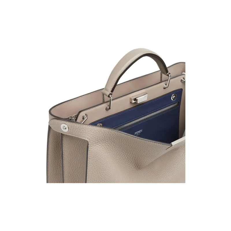 FENDI Peekaboo ISeeU Calfskin Shoulder Bag, Crossbody Bag, Handbag Medium Size Men's Beige-5