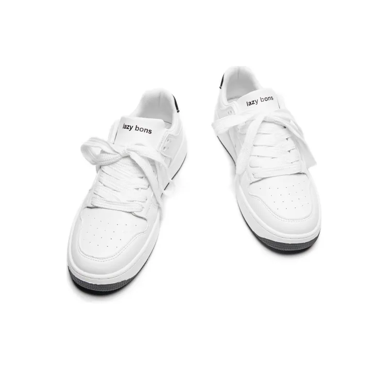 LAZY BONS Low Top Skateboard Shoes Unisex White Black-3