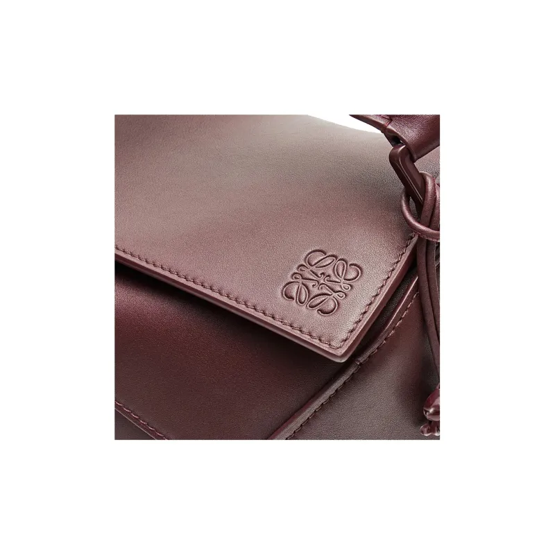 LOEWE Puzzle Satin Cow Leather Shoulder Bag Crossbody Bag Handbag Small Size Women's Burgundy-6