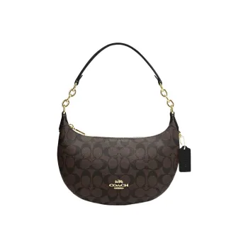COACH Payton Artificial Leather Crescent Bag Shoulder Bag Large Size Women's Dark Brown
