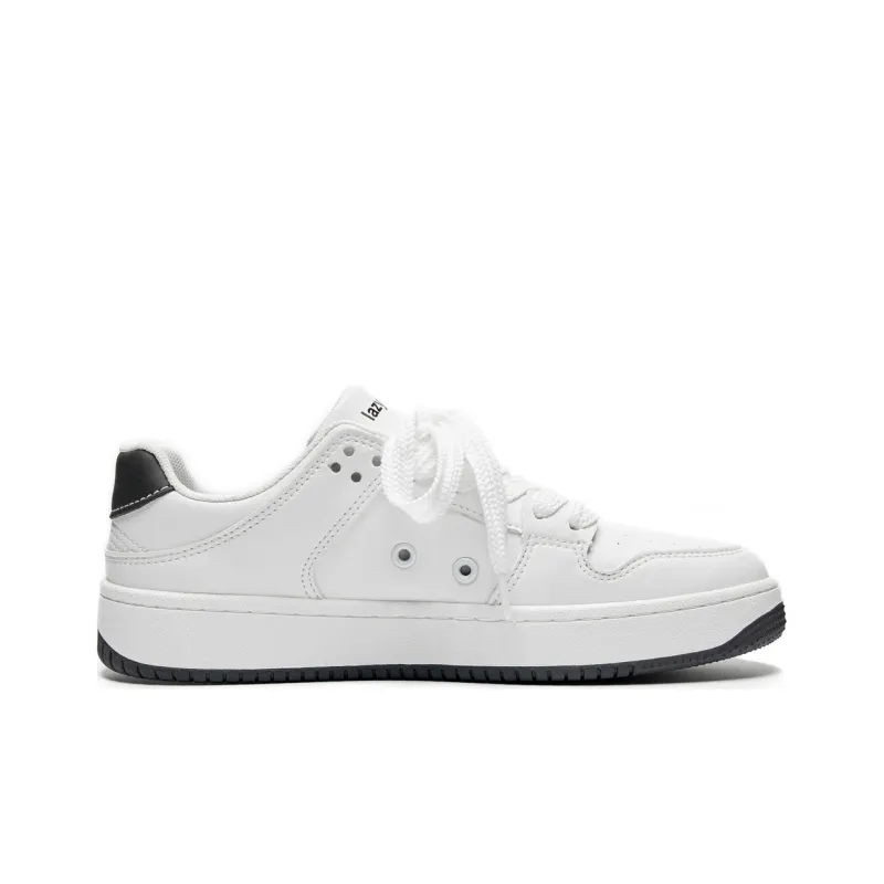 LAZY BONS Low Top Skateboard Shoes Unisex White Black-1