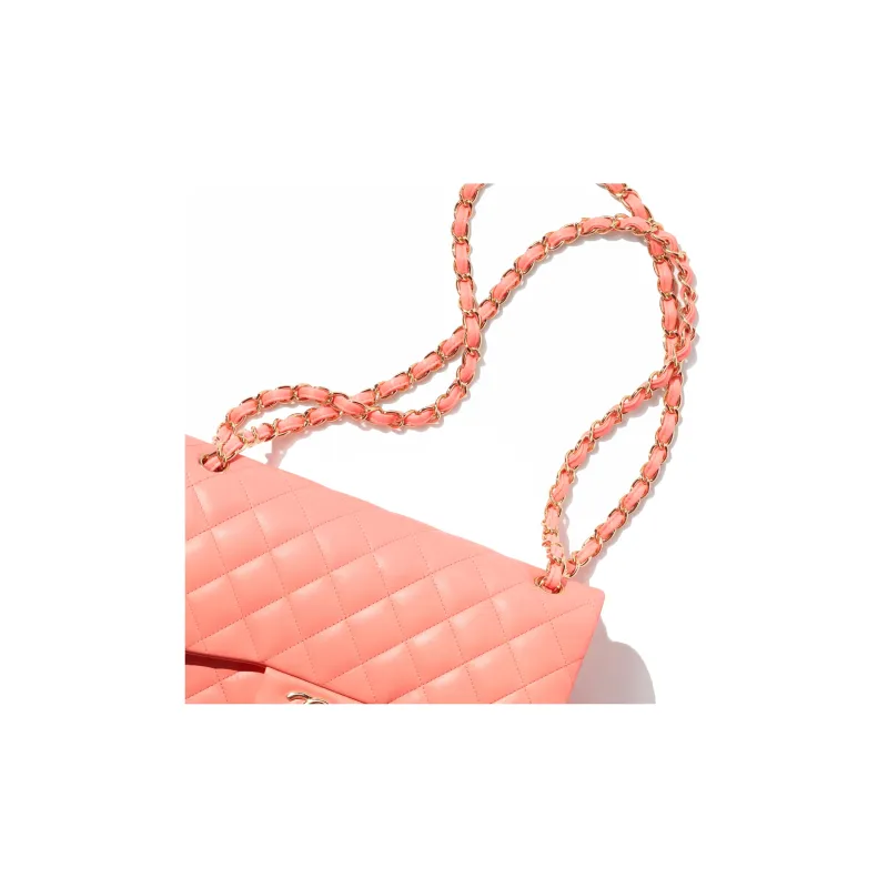 CHANEL Classic Flap CF Sheepskin Shoulder Bag, Crossbody Bag Tubas Women's Light Orange-3