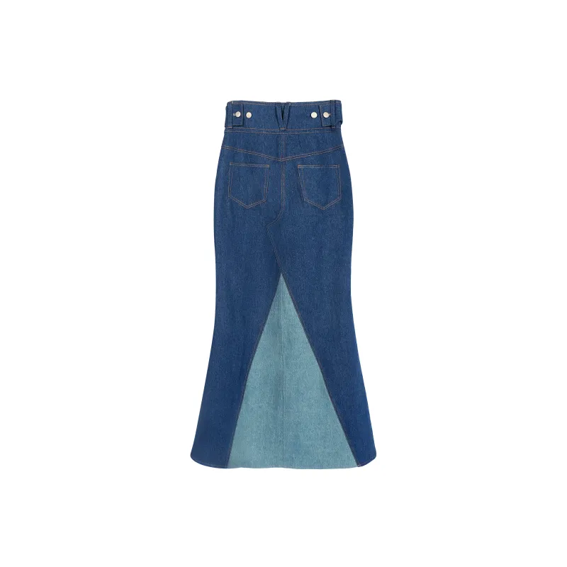 RELABEL Casual Long Skirts Women's Dark Blue & Light Blue-1