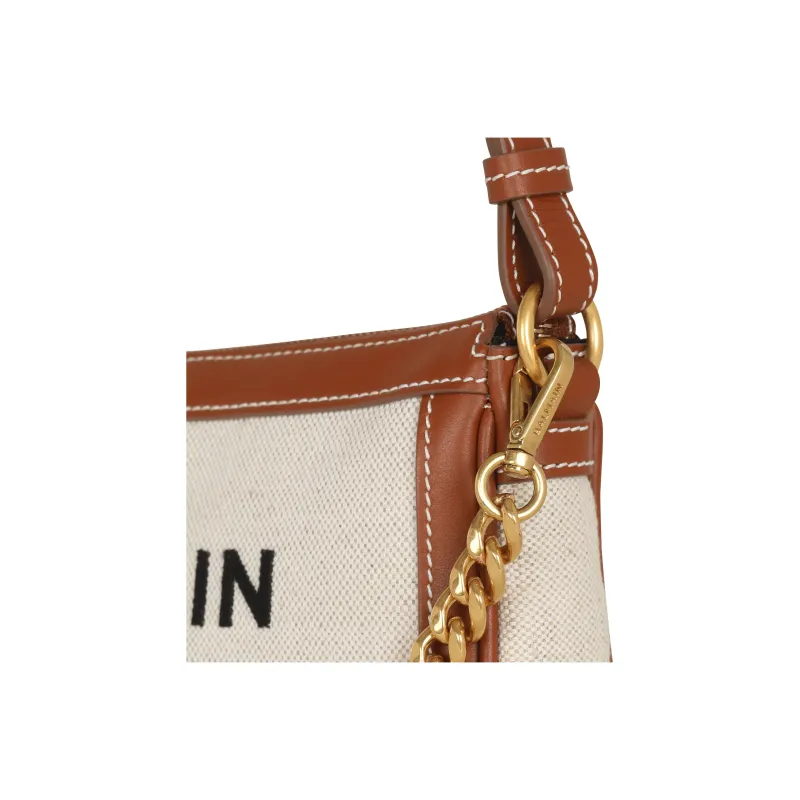 BALMAIN B ARMY Linen Calfskin With Cotton Canvas One Shoulder Crossbody Clutch Women's Brown/Beige-4
