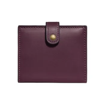 COACH Trifold Wallet Chrome Tanned Leather Wallet Small Size Women's Fuchsia