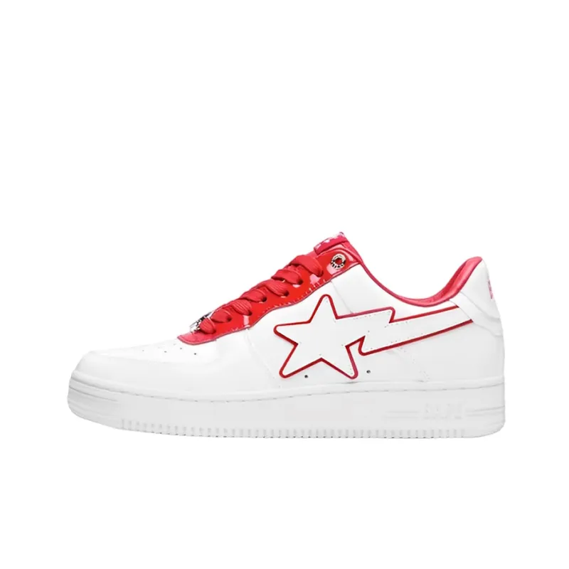 A BATHING APE STA Stylish Skateboarding Shoes Women's White Red-0