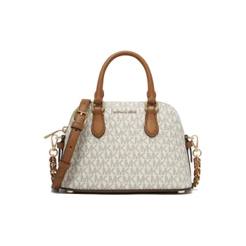 MICHAEL KORS Veronica Artificial Leather Dome Bag, Crossbody Bag, Handbag Mini Women's Vanilla White/Acorn Brown