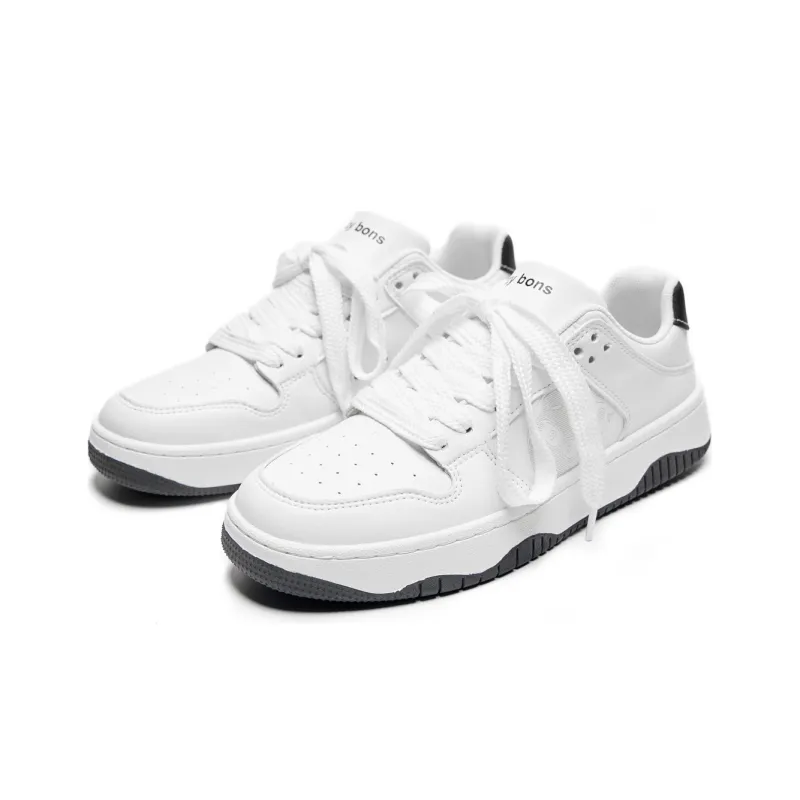 LAZY BONS Low Top Skateboard Shoes Unisex White Black-2