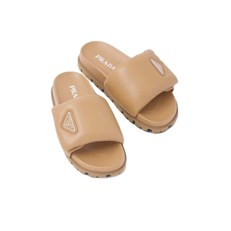 PRADA Soft Slide Slippers Women's Light Brown-3