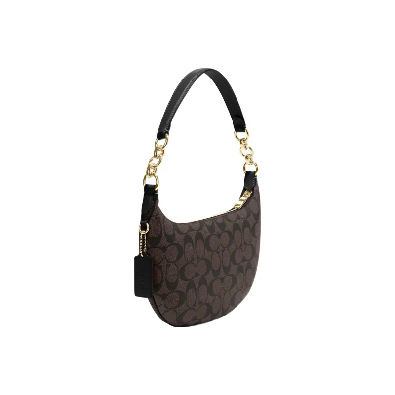 COACH Payton Artificial Leather Crescent Bag Shoulder Bag Large Size Women's Dark Brown-1