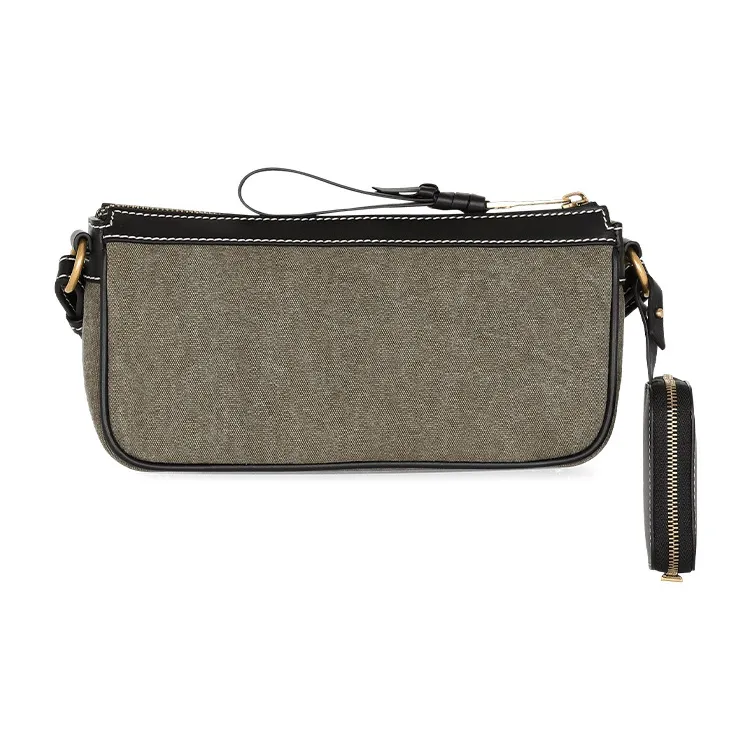 BALMAIN B ARMY Leather Patchwork Canvas One Shoulder Crossbody Clutch Handbag Women's Black/Khaki-2