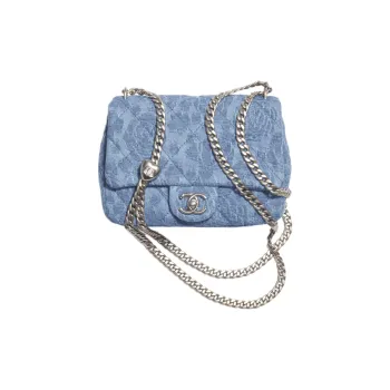 CHANEL 23P SS Denim Square Chubby Flap Bag Shoulder Bag Crossbody Bag Medium Size Women's Washable Blue