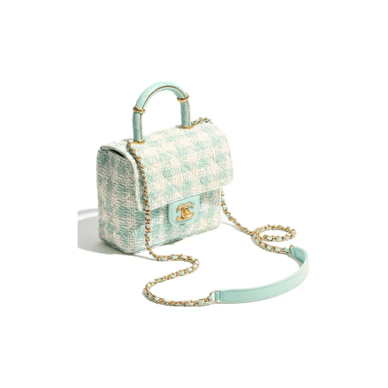 CHANEL Tweed With Lambskin Flap Bag, Shoulder Bag, Crossbody Bag, Handbag Mini Women's Light Blue-1