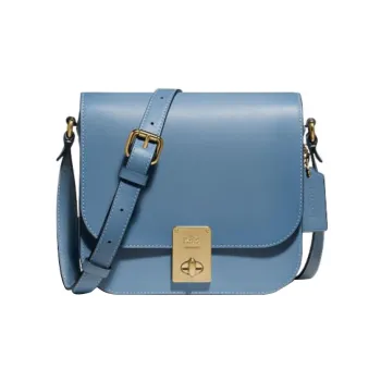 COACH Hutton Smooth Calf Leather Saddle Bag Shoulder Bag Crossbody Bag Women's Blue