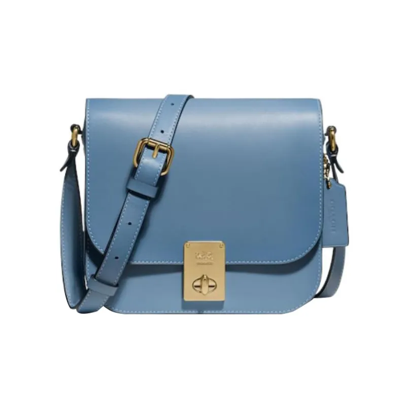 COACH Hutton Smooth Calf Leather Saddle Bag Shoulder Bag Crossbody Bag Women's Blue-0