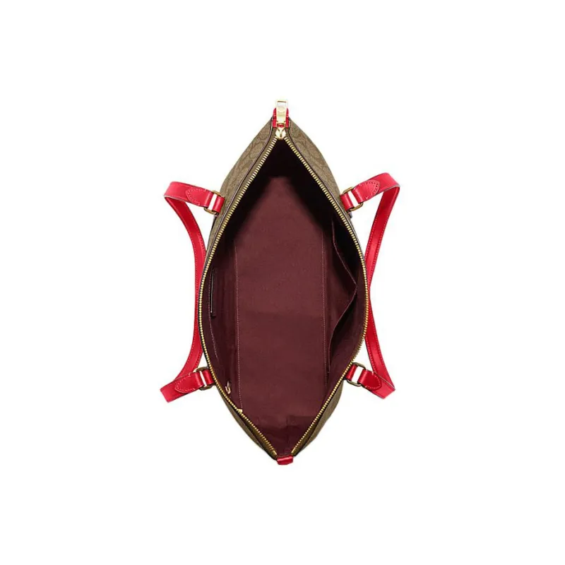 COACH Gallery PVC Tote Bag Shopping Bag Handbag Shoulder Bag Women's Khaki Red Multicolor-2