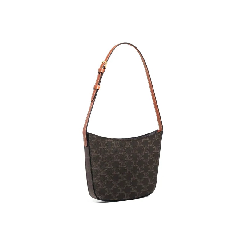 CELINE Croque Cow Leather Handbag Shoulder Bag Medium Size Women's Tawny-2