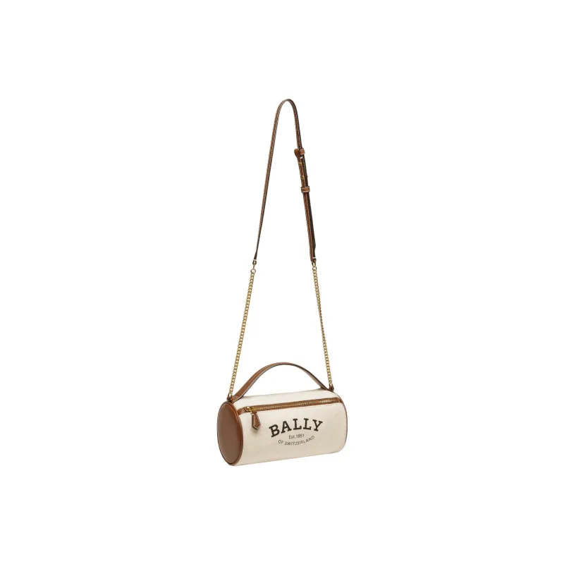 BALLY Fabric Cow Leather Patchwork Bucket Bag Shoulder Bag Crossbody Bag Small Size Women's Beige-2