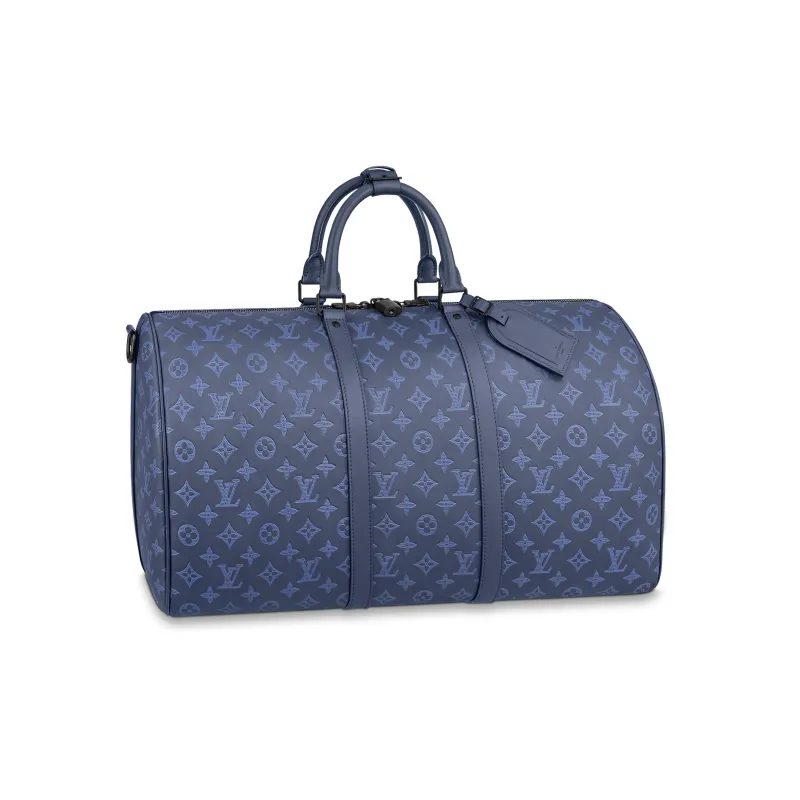 LOUIS VUITTON Keepall With Cow Leather Monkey Bag, Travel Bag, Shoulder Bag, Crossbody Bag, Handbag Men's Marine Blue-1
