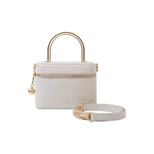 APEDE MOD Crocodile Pattern Cow Leather Portable Handbag, Crossbody Bag Small Size Women's White
