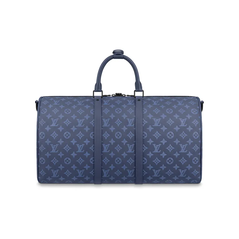LOUIS VUITTON Keepall With Cow Leather Monkey Bag, Travel Bag, Shoulder Bag, Crossbody Bag, Handbag Men's Marine Blue-3