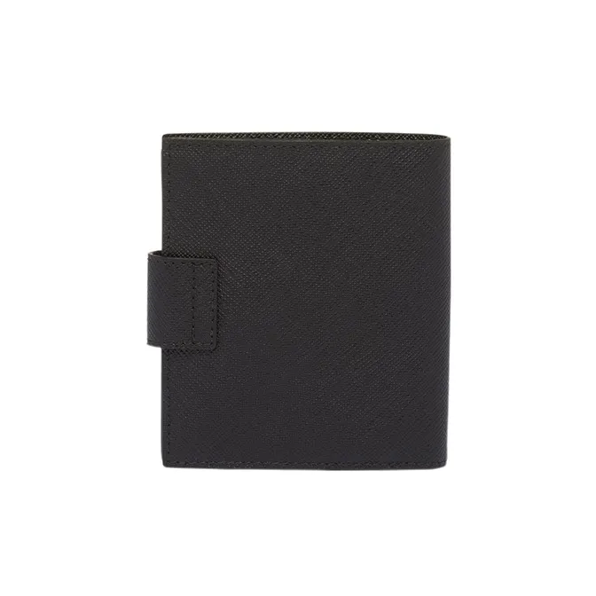 PRADA Saffiano Leather Card Clip Wallets Women's Black-2