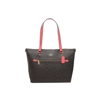 COACH Gallery Coated Canvas With Leather Tote Bag Shopping Bag Handbag Shoulder Bag Women's Brown & Red