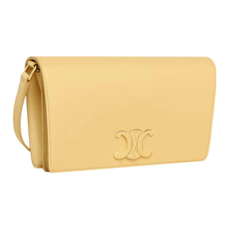 CELINE Shiny Cow Leather Envelope Bag Portable Crossbody Bag Shoulder Bag Women's Yellow-1