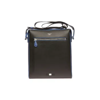 BALLY Cow Leather Shoulder Bag, Crossbody Bag Large Size Men's Black/Blue