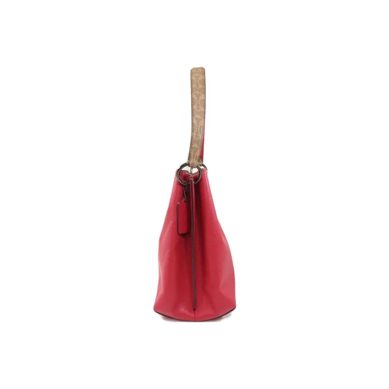 COACH Charlie Leather With Coated Canvas Bucket Bag Handbag Shoulder Bag Crossbody Bag Medium Size Women's Red-2
